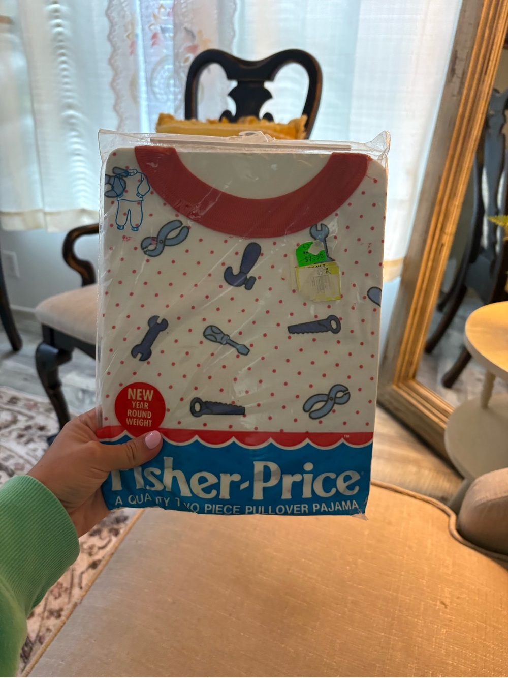 Fisher-Price White Pullover Pajama with Red Trim and Blue Tool Print
